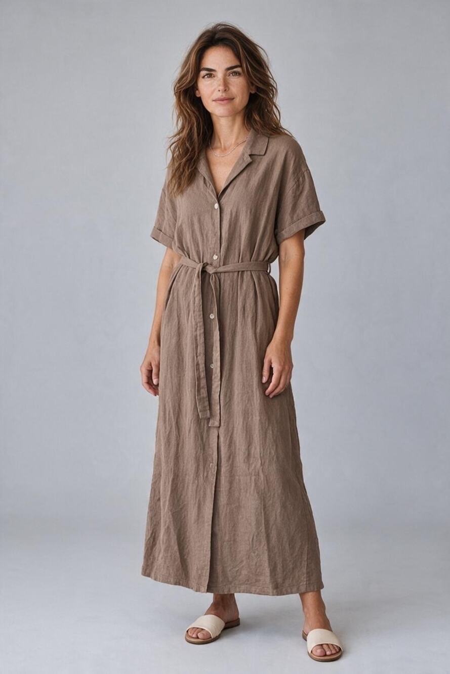 The Normal Brand Kalo 2-Way Shirt Dress Women's Large Brown Short Sleeve Belt